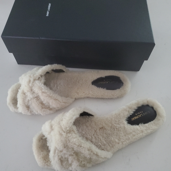 Saint Laurent Shearling Tribute Flat Sandals 40 - Picture 4 of 9
